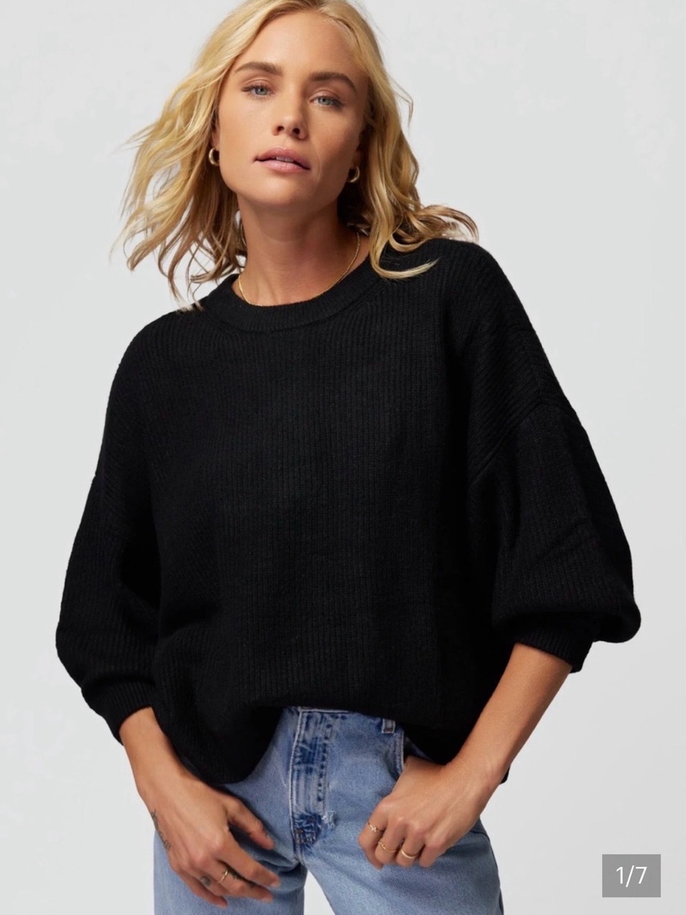 Spiritual Gangster Black Crewneck Balloon Sleeve Sweater